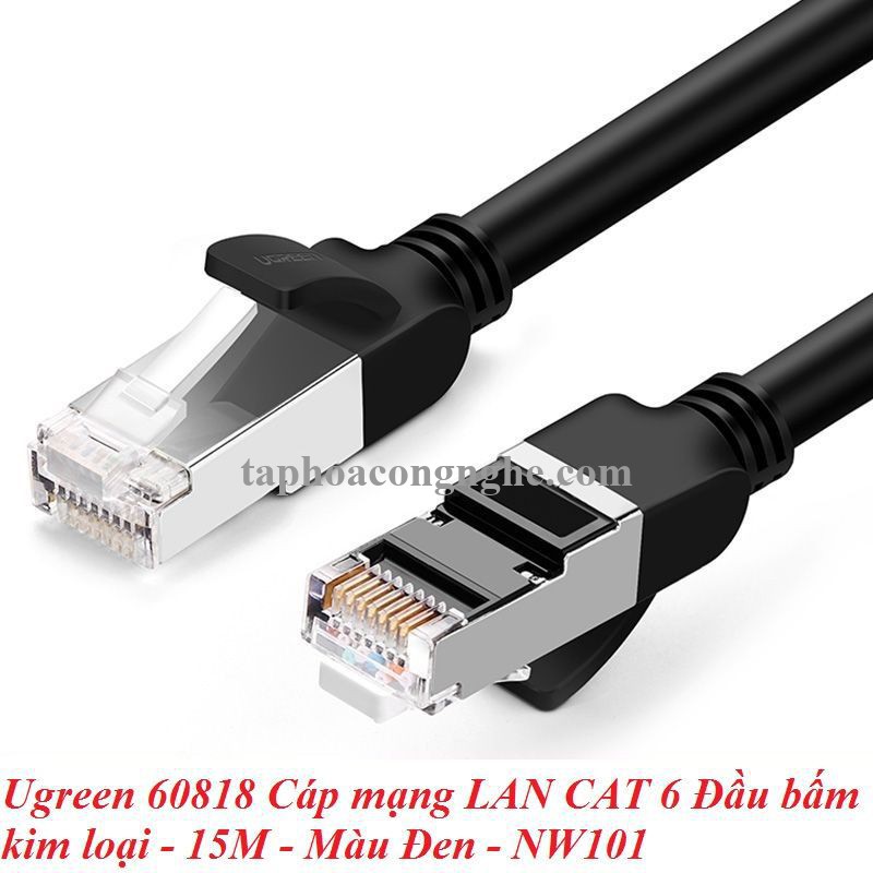 Ugreen 60818 15M màu Đen Cáp mạng LAN cat6 Đầu bấm kim loại NW101 30060818